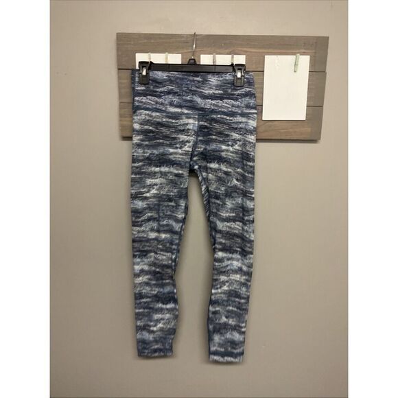 Lululemon Women's Abstract Striped Blue Green High Waist Ankle Leggings Size 8 - Picture 1 of 10